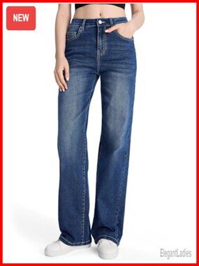 Tall Women's Stretch Baggy Straight Leg Jeans 32 34 36 Inseam Mid Rise